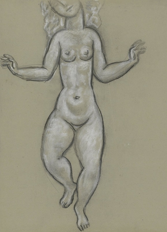 Schetsblad met dansende naakte vrouw by Лео Гестел — digital art print download