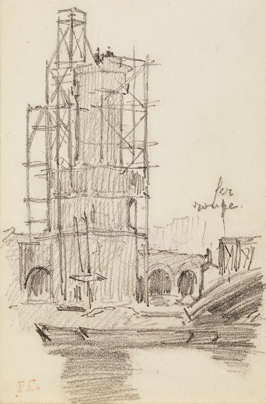 Tour en construction au bord d'un fleuve — Fernand Cormon
