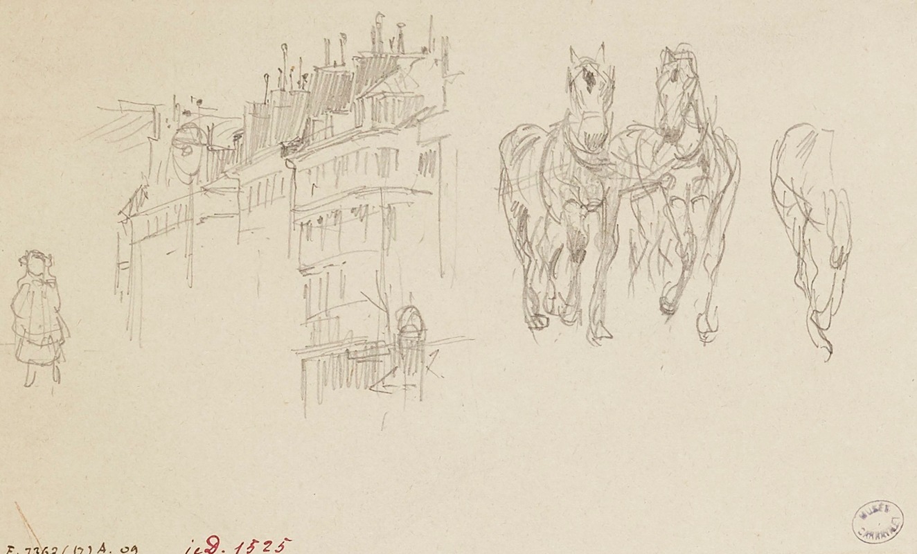 Façades d'immeubles et chevaux by Фредерик Убро, 1895 - 1905 — digital art print download