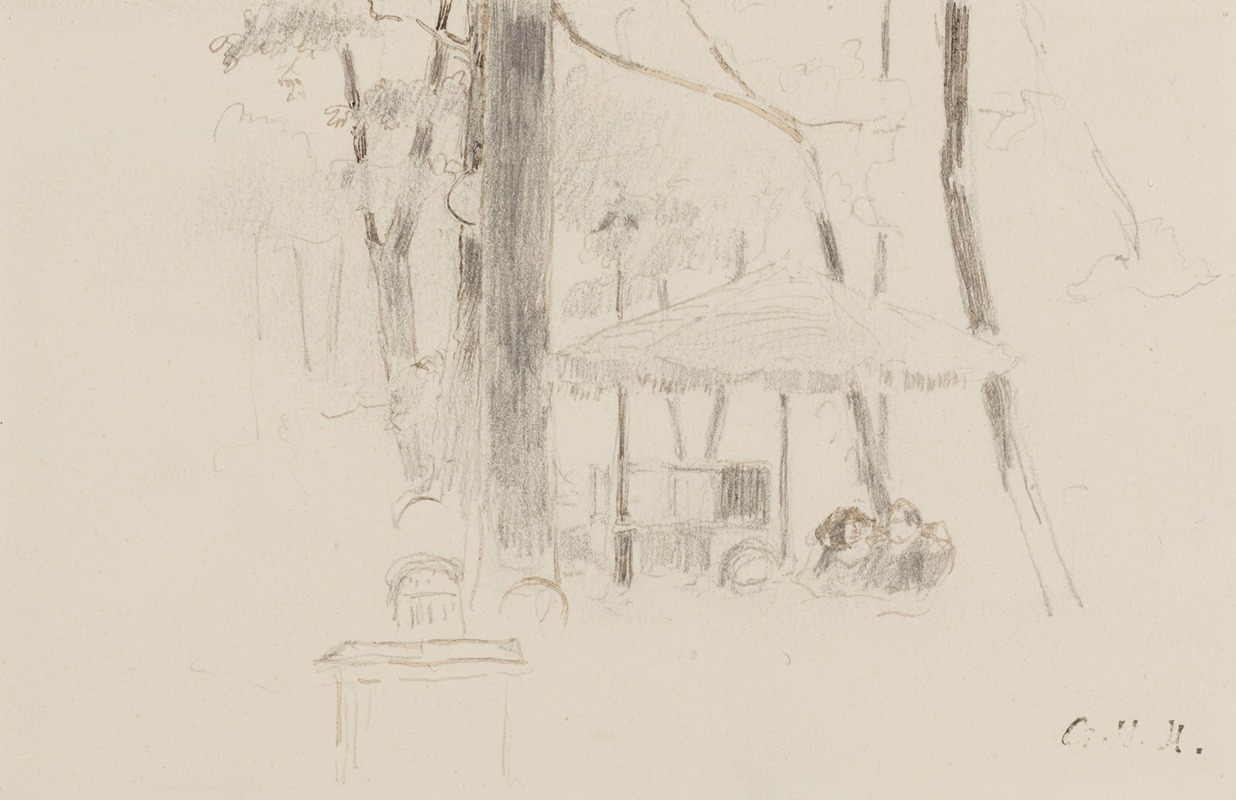 Couple dans un parc, sous un parasol — Georges Hugo