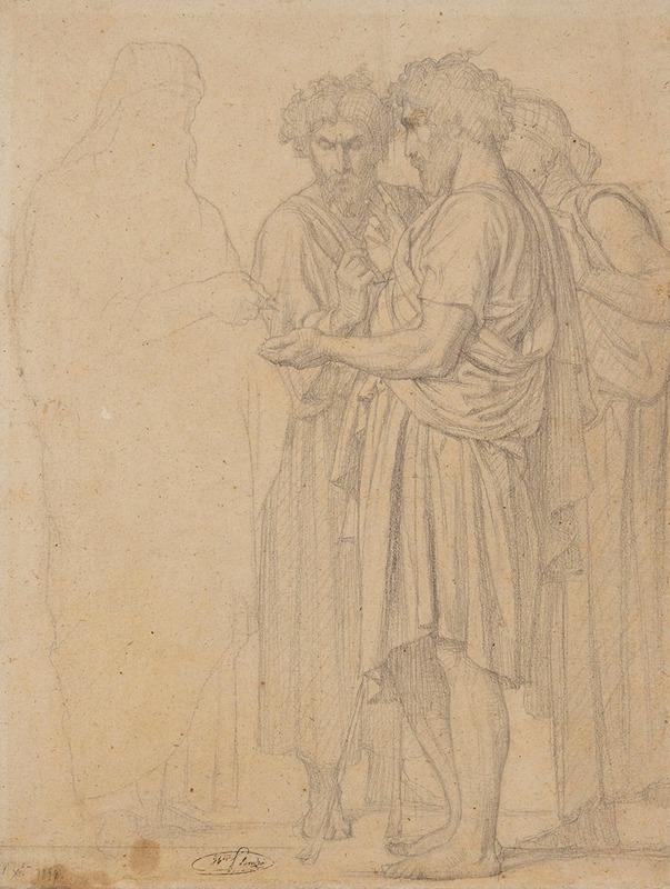 Groupe de trois hommes drapés by Жан-Ипполит Фландрен, 1858 — digital art print download