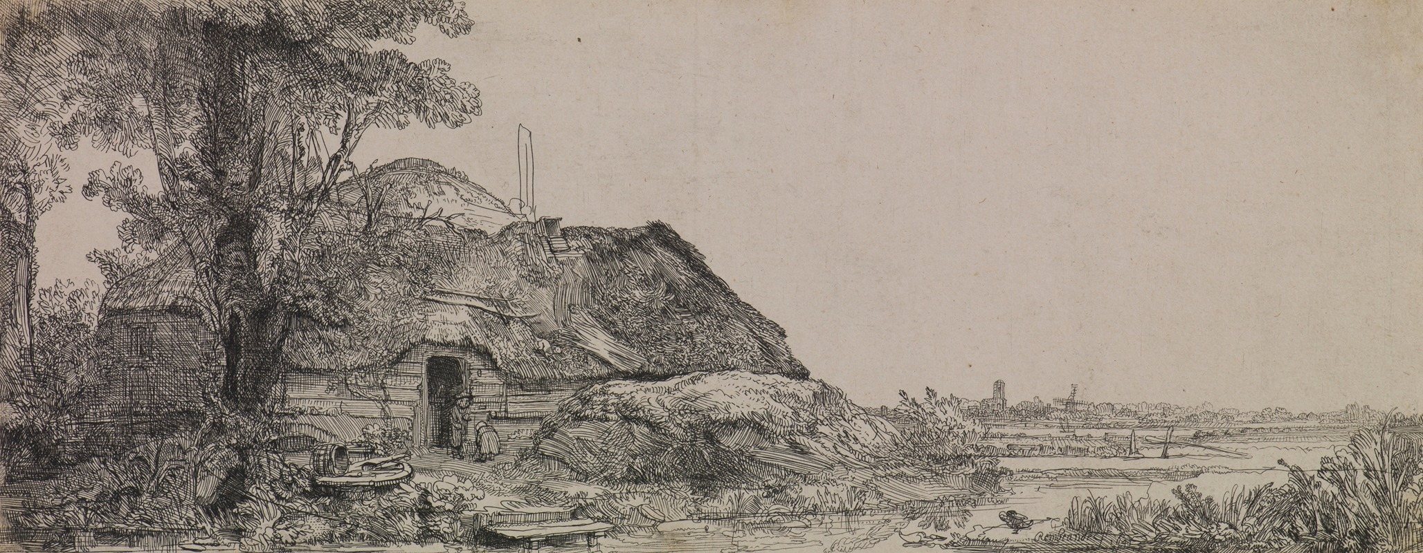 Landscape with a Cottage and a Large Tree by Рембрандт ван Рейн, 1641 — digital art print download