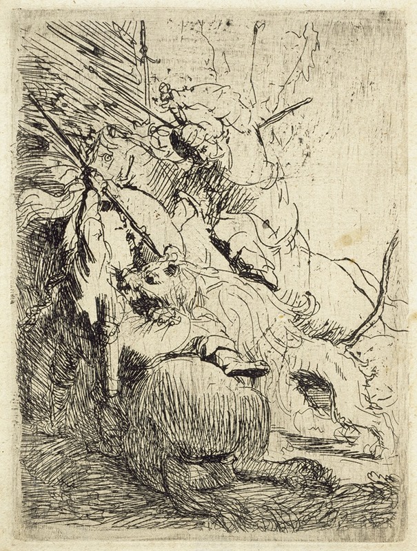 The Small Lion Hunt (with one lion) — Rembrandt van Rijn
