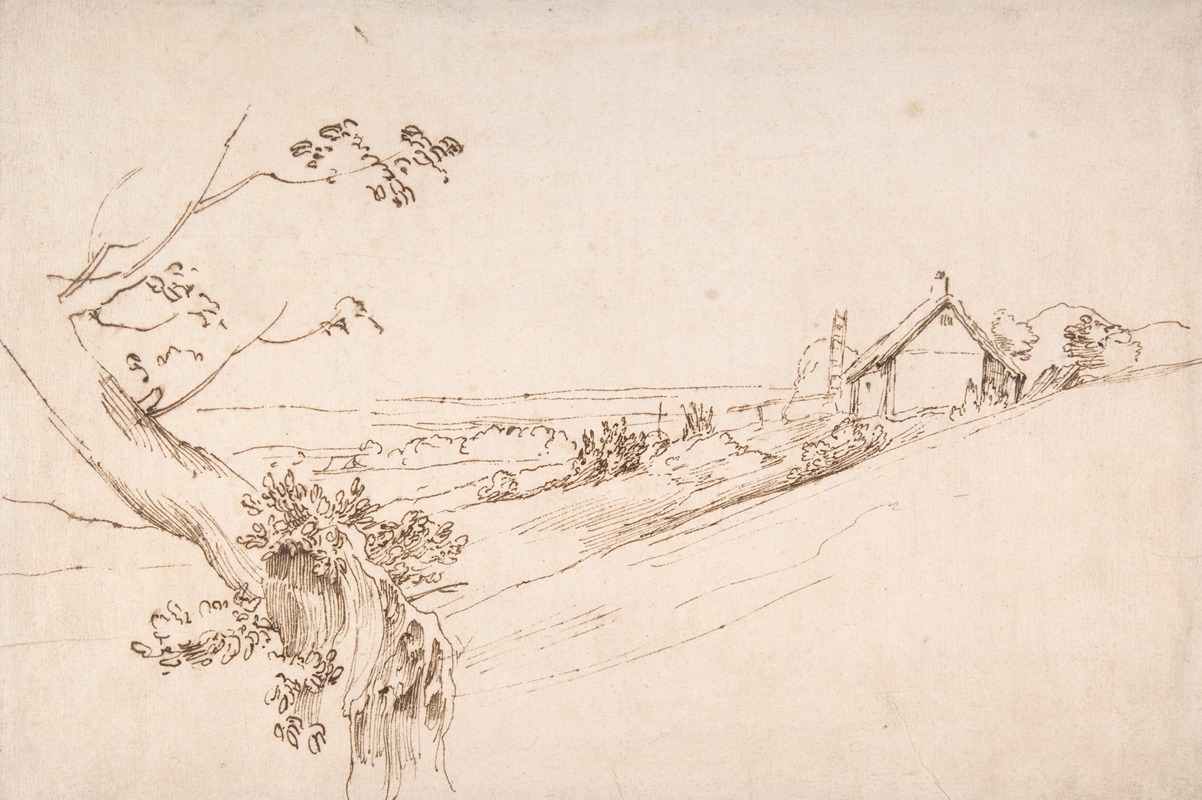 Landscape with a Gnarled Tree and a Farm by Антоний ван Дейк — digital art print download
