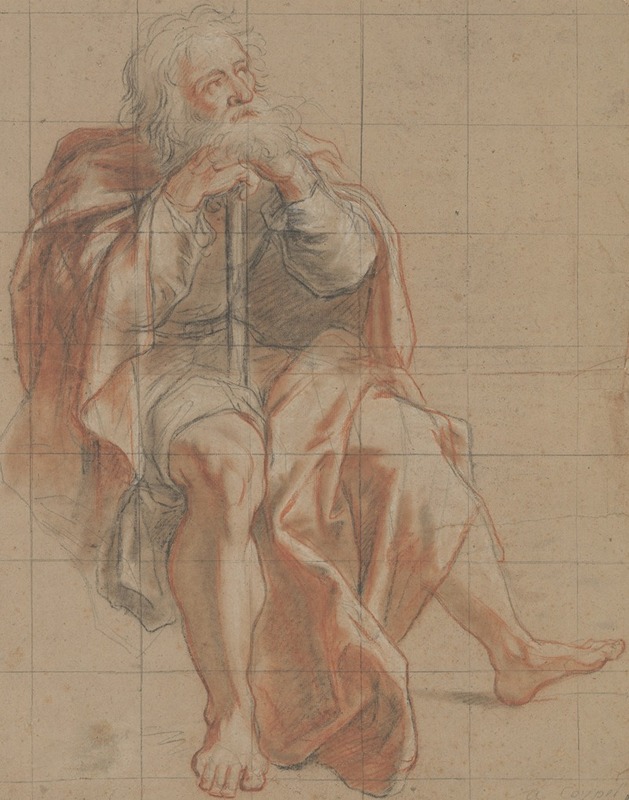 Seated Old Man Holding a Staff by Антуан Койпель — digital art print download