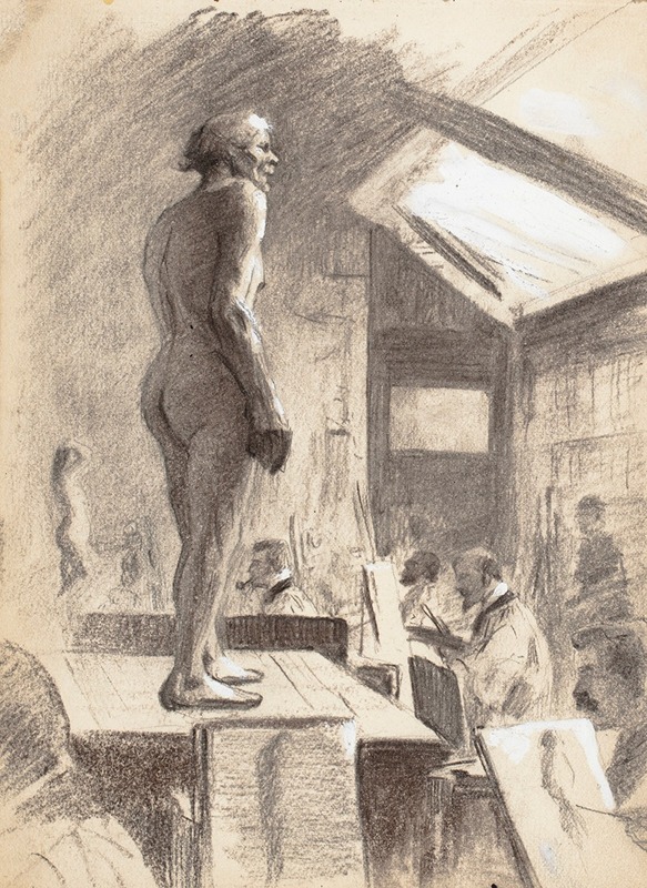 Taidekoulusta, miesmalli etualalla — Eero Järnefelt