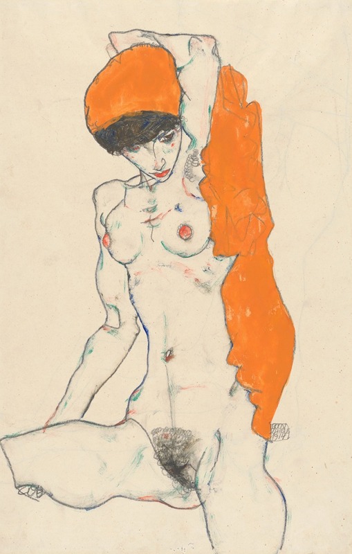 Standing Nude with Orange Drapery by Эгон Шиле, 1914 — digital art print download