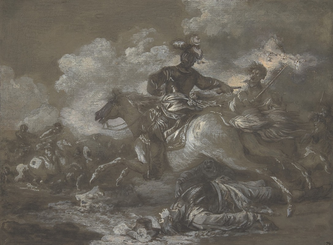 Cavalry Skirmish with a Fallen Soldier at Right — Francesco Giuseppe Casanova