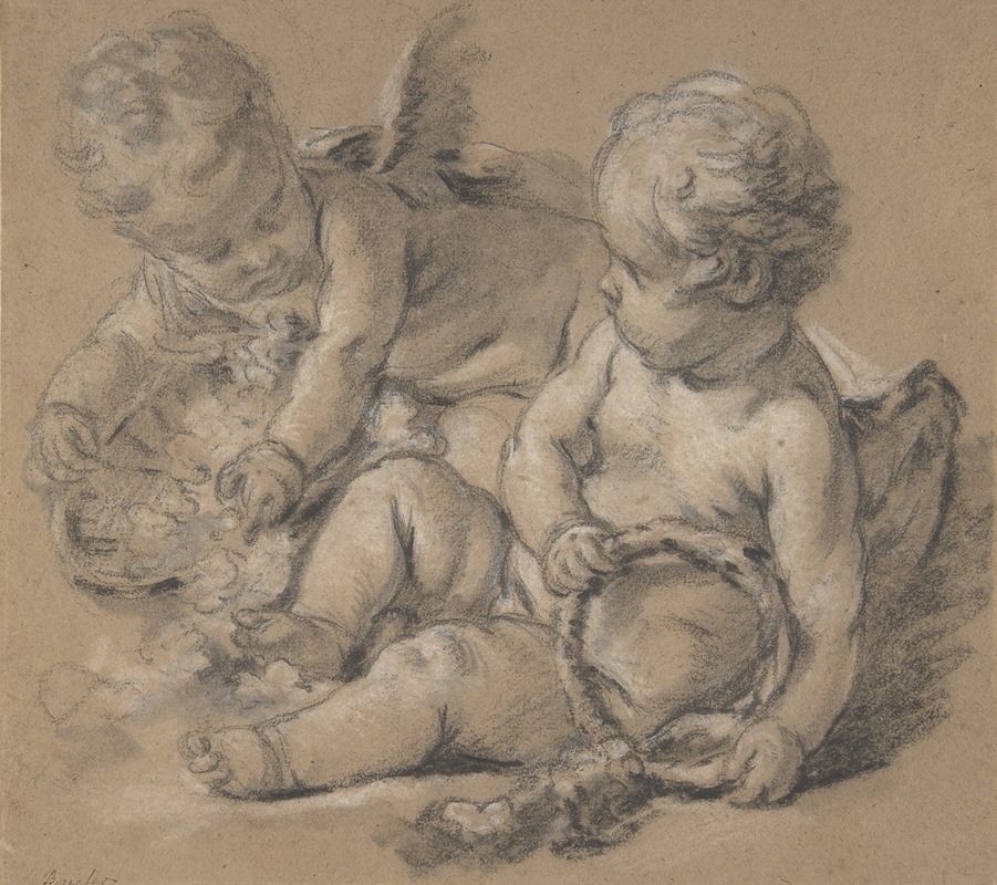 Winged Putti with Flowers by Франсуа Буше — digital art print download