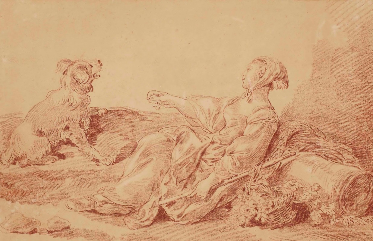 Bergère assise avec son chien by Жан-Батист Уэ — digital art print download