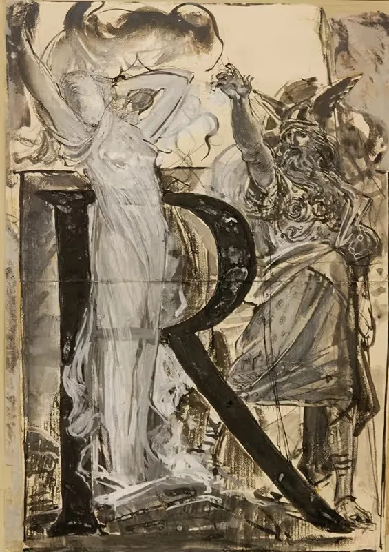 Lettre ornée R. by Luc-Olivier Merson, 1885 — digital art print download