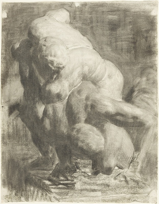 Two Male Figures Wrestling by Томас Поллок Аншутц — digital art print download