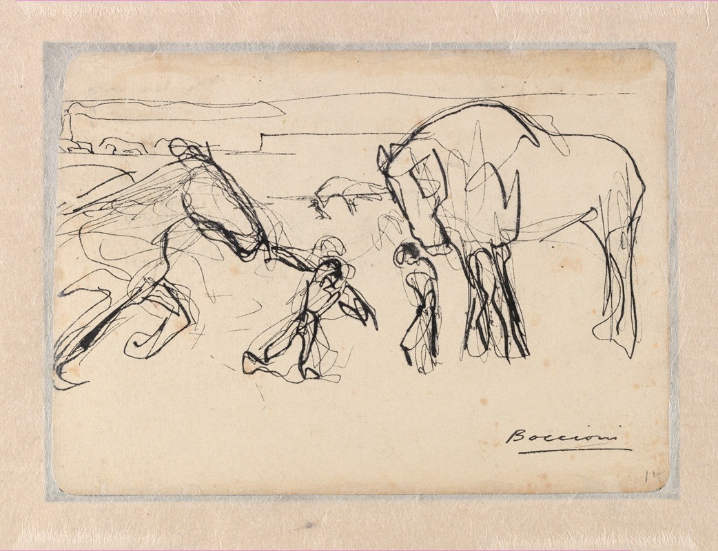 Horses and Figures in a Landscape — Умберто Боккьони