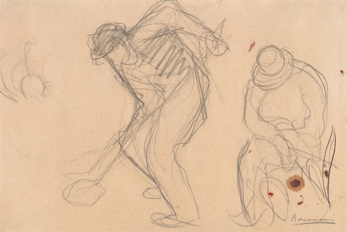 Study for 'The Street Pavers'; Two Workmen by Умберто Боккьони, 1914 — digital art print download