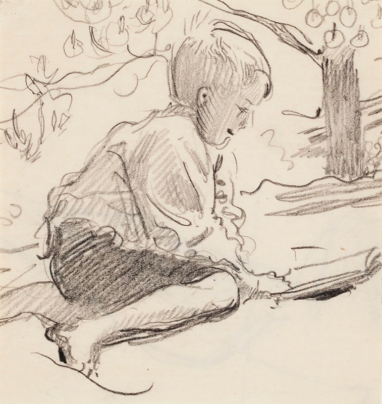 Boy Reading Outdoors by Венни Солдан-Брофельдт — digital art print download