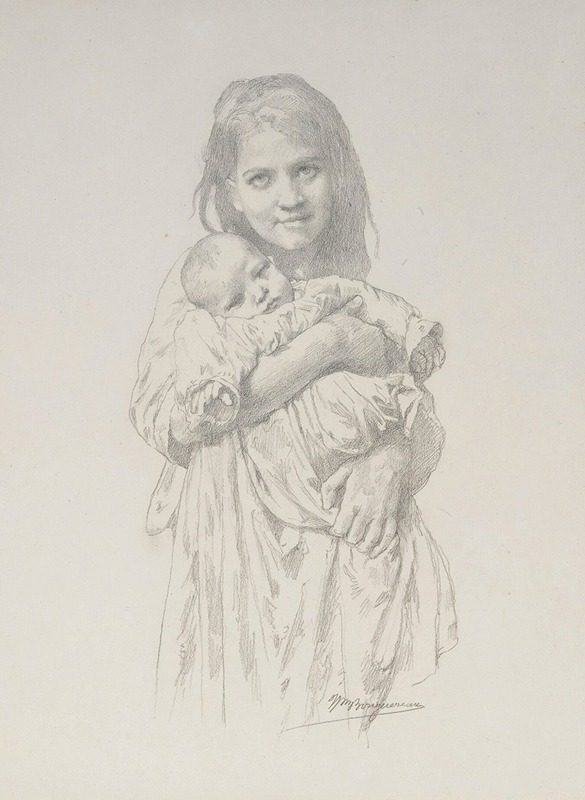 Fillette Et Enfant by Уильям Бугеро — digital art print download