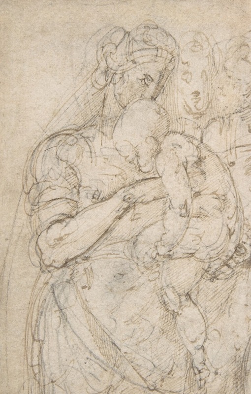 Standing Virgin with Child, Two Heads at Upper Right — Battista Franco