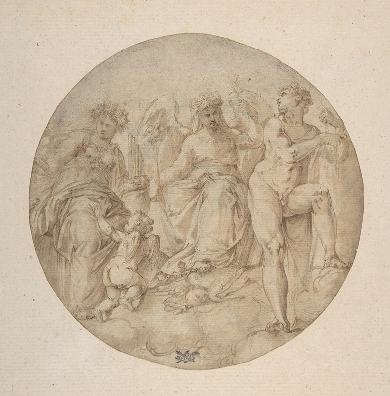 Three Allegorical Figures in a Roundel by Battista Franco — digital art print download