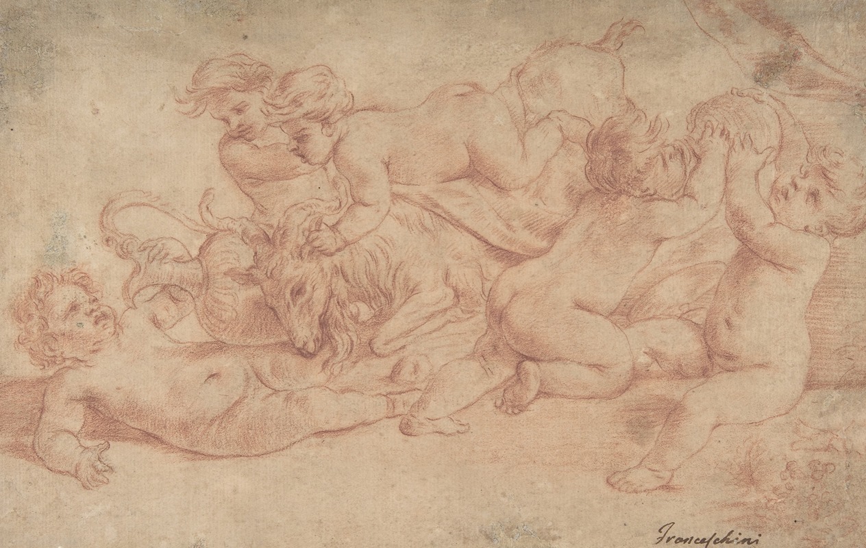 Five Putti Playing with a Goat (Bacchanalia) by Карло Чиньяни — digital art print download