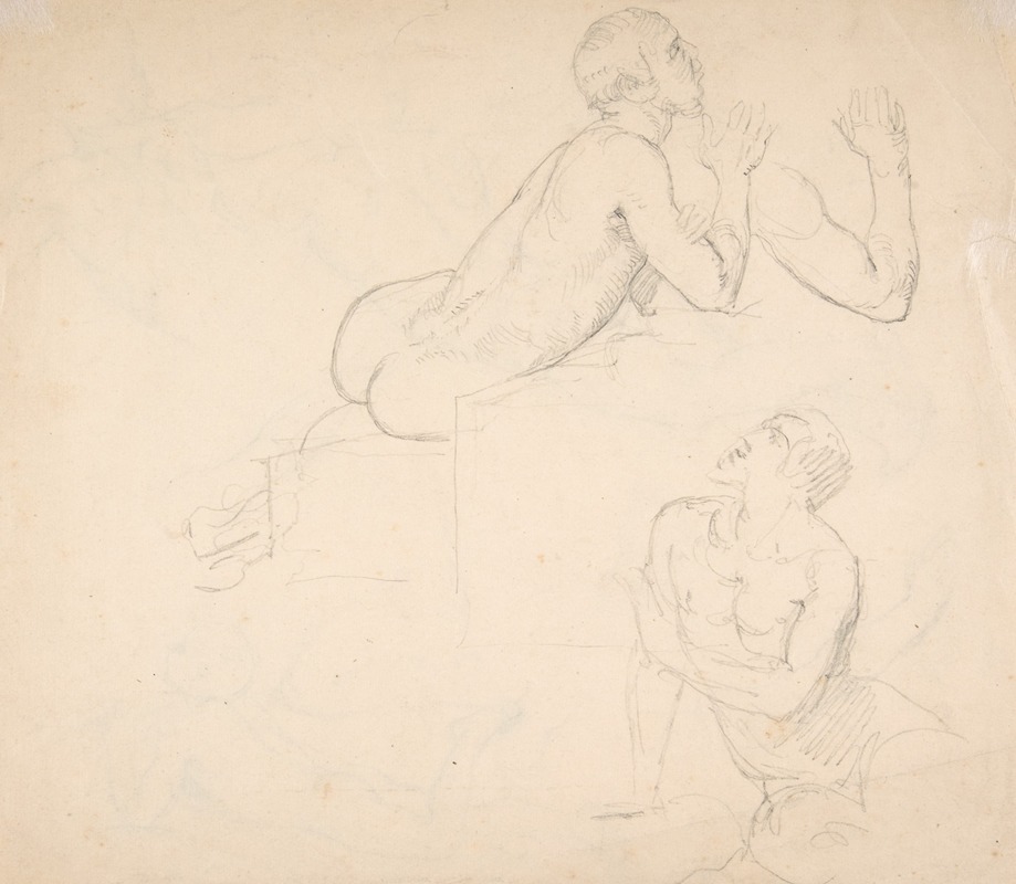 Studies of Seated Man by Эдуард Юлиус Фридрих Бендеман — digital art print download
