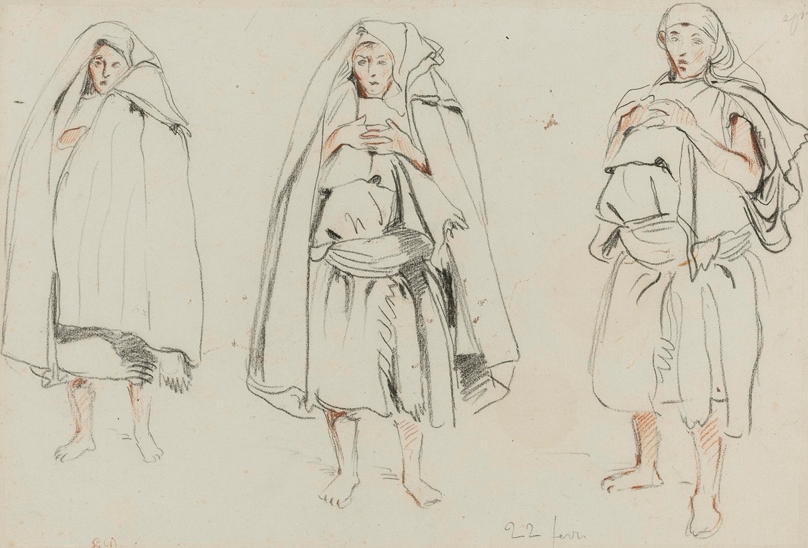 Three Figures by Эжен Делакруа — digital art print download