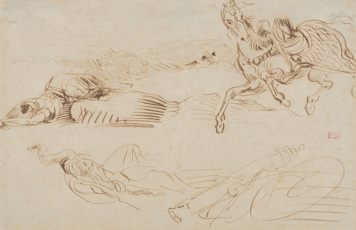 Fallen Warriors and a Runaway Horse — Eugène Delacroix
