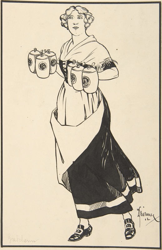 Woman Carrying Beer Steins — F. Droimer