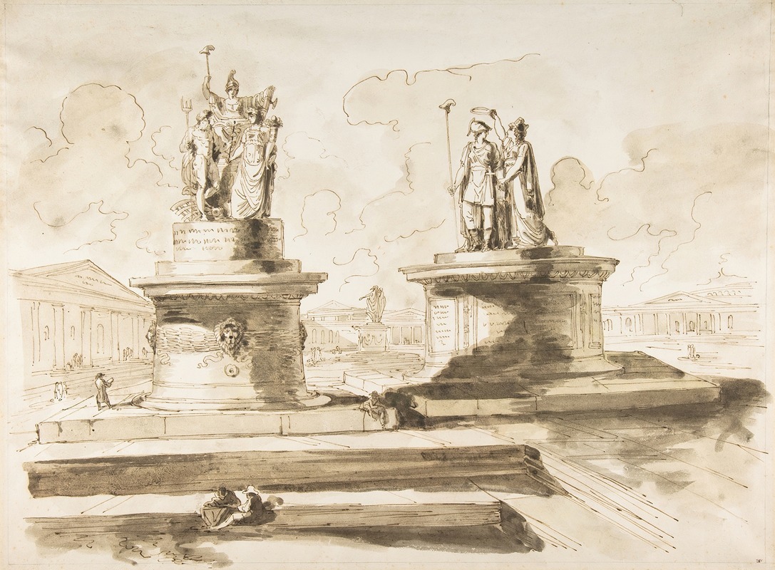 Two sculptures on pedestals by Felice Giani — digital art print download