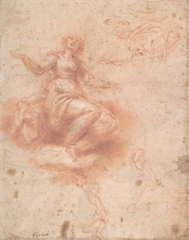 Young Woman on a Cloud with Three Figures by Francesco Furini — digital art print download