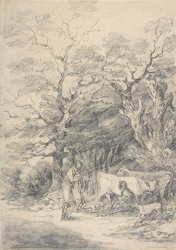 Landscape with cattle and figures; sketch for the Rustic Courtship — Gainsborough Dupont