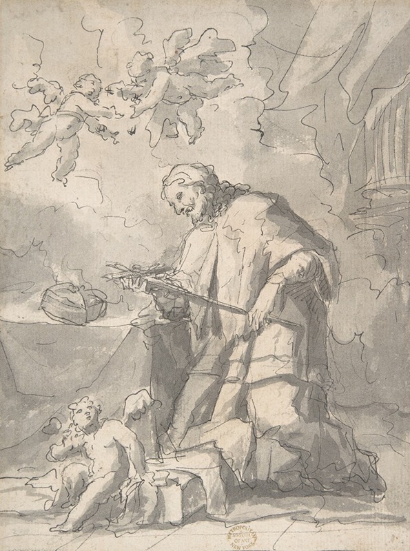 Saint John Nepomucen Venerating a Crucifix — Gaspare Diziani
