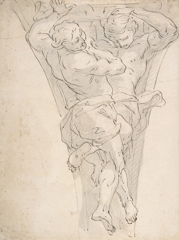 Two Partially Draped Male Figures in a Pendentive — Giovanni Battista Carlone