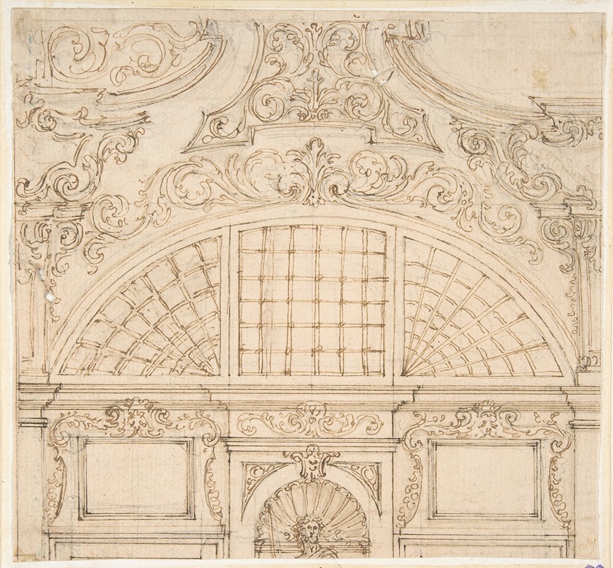 Design for the Upper Half of a Wall Elevation with a Semicircular Window — Giovanni Battista Foggini