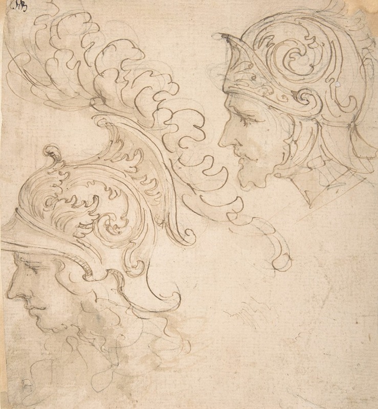 Two Studies for Helmet Designs Presented En Profil by Giovanni Battista Foggini, 1652–1725 — digital art print download