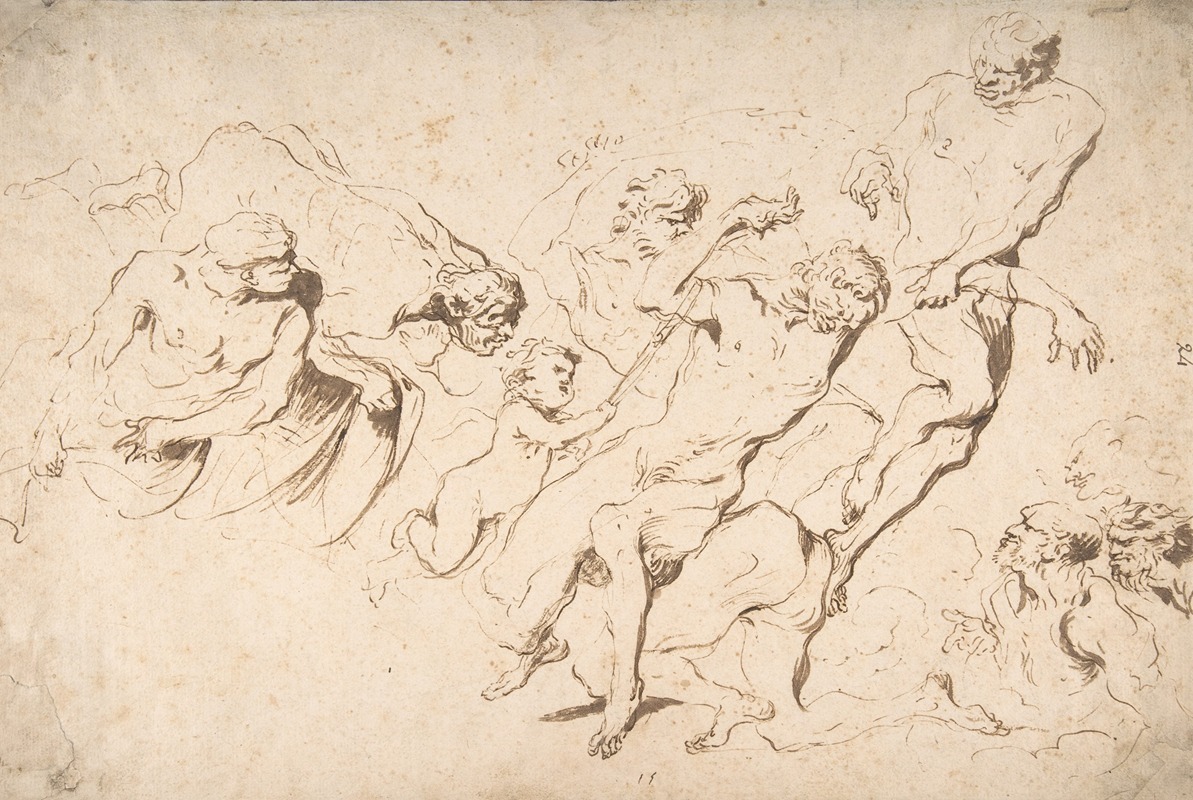Five Nude Male Figures Punishing Another — Giovanni Benedetto Castiglione