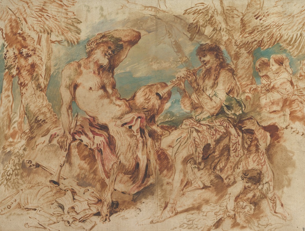 Youth Playing a Pipe for a Satyr by Джованни Бенедетто Кастильоне — digital art print download