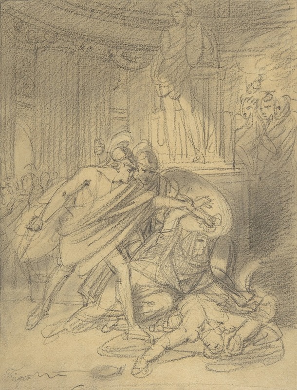 Two Warriors in Classical Costume Bending over Two Figures by Генрих Фридрих Фюгер — digital art print download