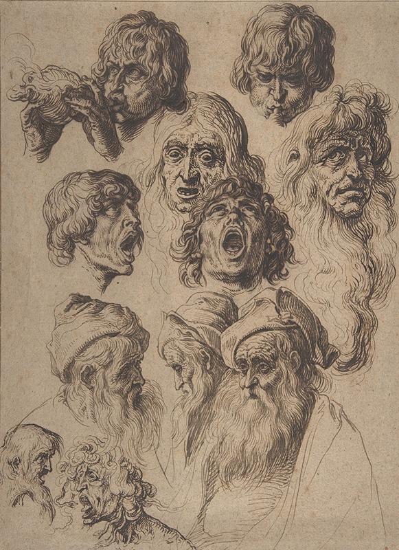 Study of Eleven Heads by Якоб де Гейн II — digital art print download