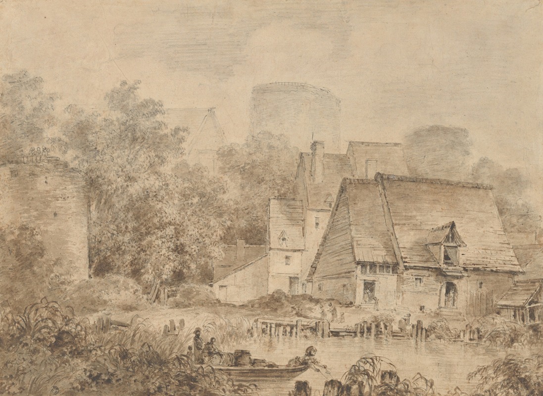 Farm Buildings beside a Waterway — Jean-Honoré Fragonard