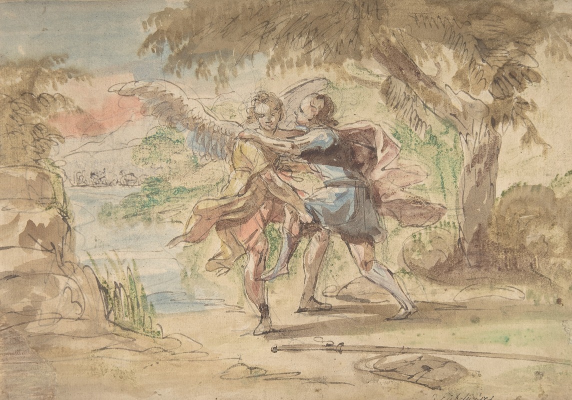 Jacob and the Angel by Johann Jacob Eybelwieser — digital art print download