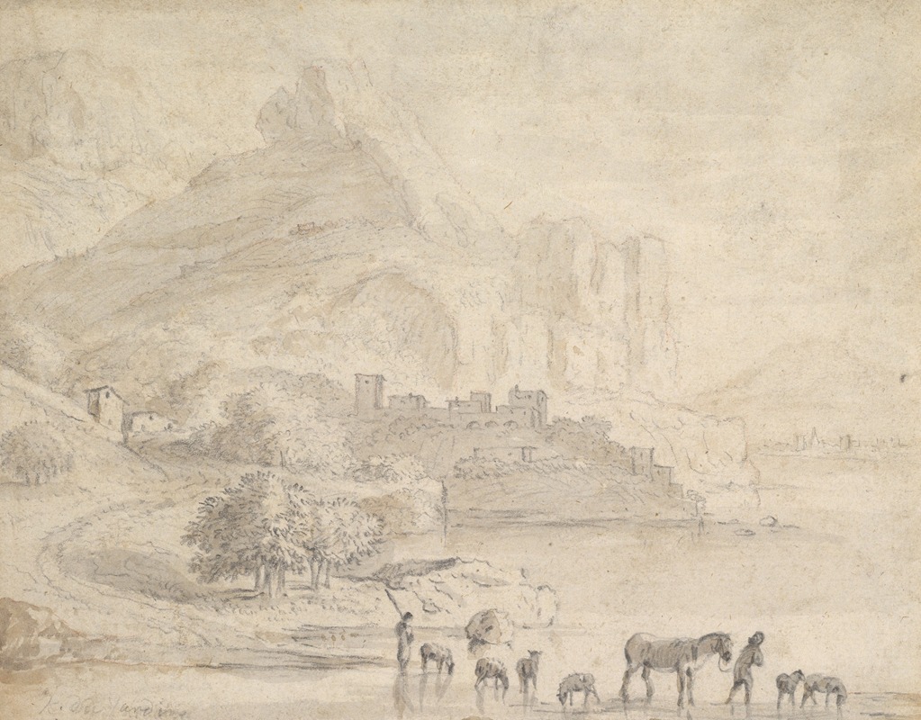 Cattle and Shepherds in a Southern Mountainous Landscape — Karel Dujardin