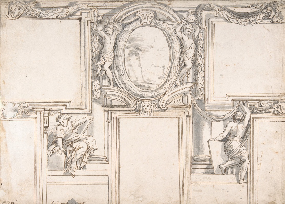 Design Wall Elevation with Stucco and Painted Decorations by Luigi Garzi, 1708 — digital art print download