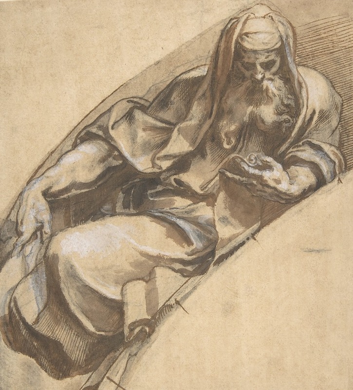 Seated, Bearded Man Holding a Banderole — Paolo Farinati