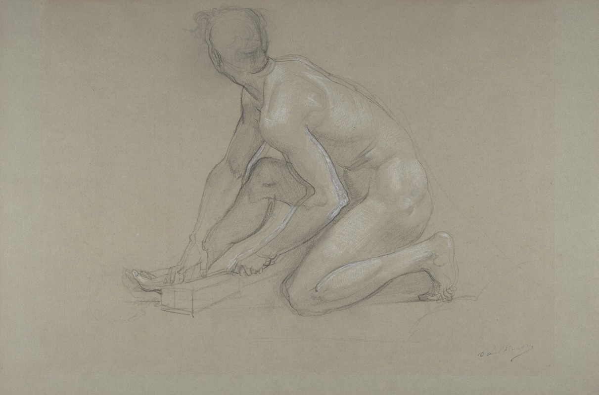 Crouching Nude Male Figure by Поль-Жак-Эме Бодри — digital art print download