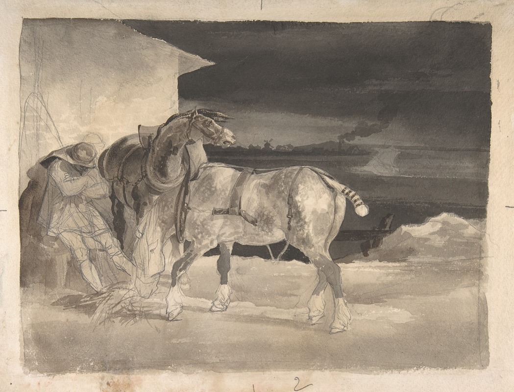 Two Draft Horses with a Sleeping Driver by Теодор Жерико — digital art print download