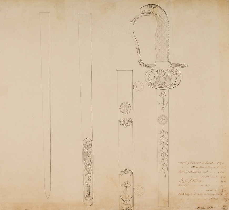 Design for an Officer's Sword by Thomas Fletcher, 1837 — digital art print download