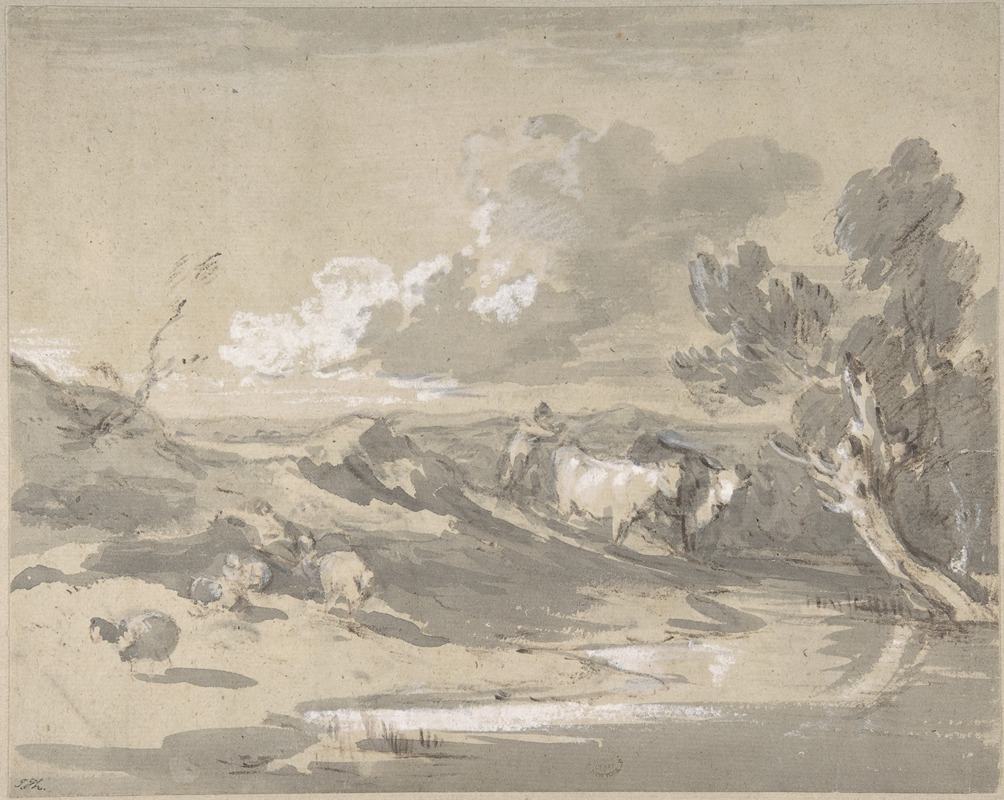 Open Landscape with Herdsman, Cows, and Sheep by Томас Гейнсборо — digital art print download