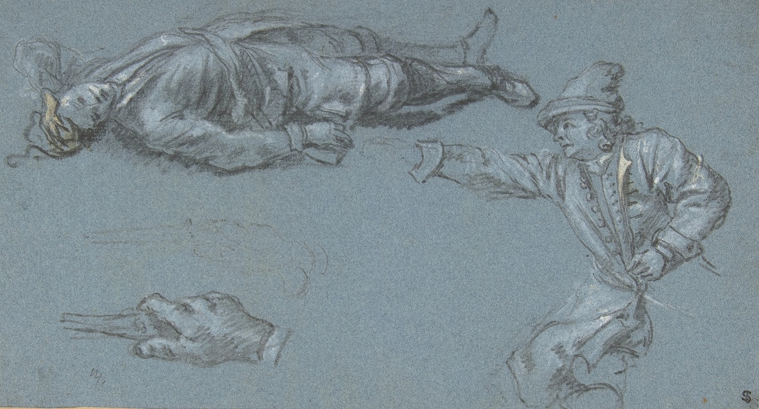 Study of Two Soldiers and a Hand — Adam Frans van der Meulen