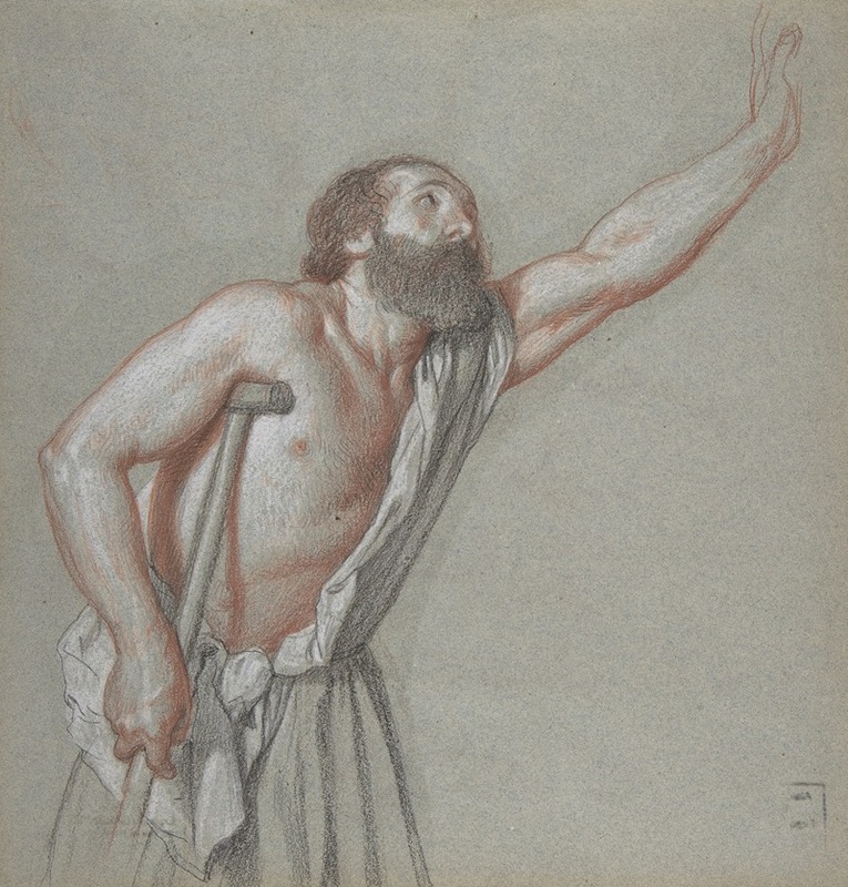 Man Leaning on a Crutch with Left Arm Raised — Alexandre Hesse