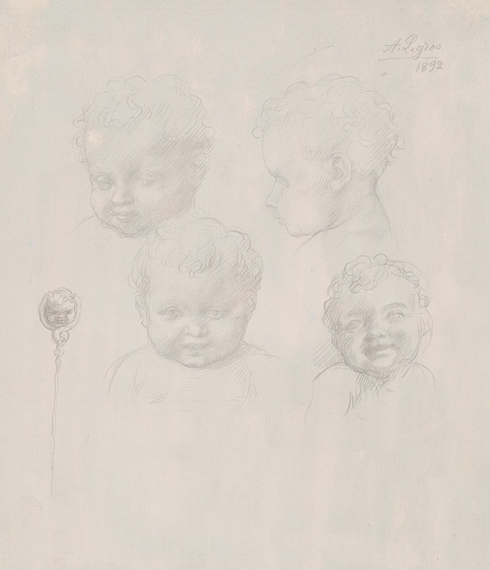 Sketch for Children's Heads by Альфонс Легро, 1892 — digital art print download